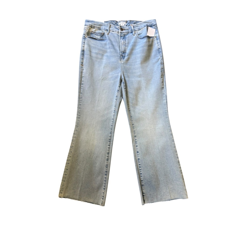 Good American Good Legs Crop Mini Boot Jeans Indigo715 Light Wash 15 Plus NEW